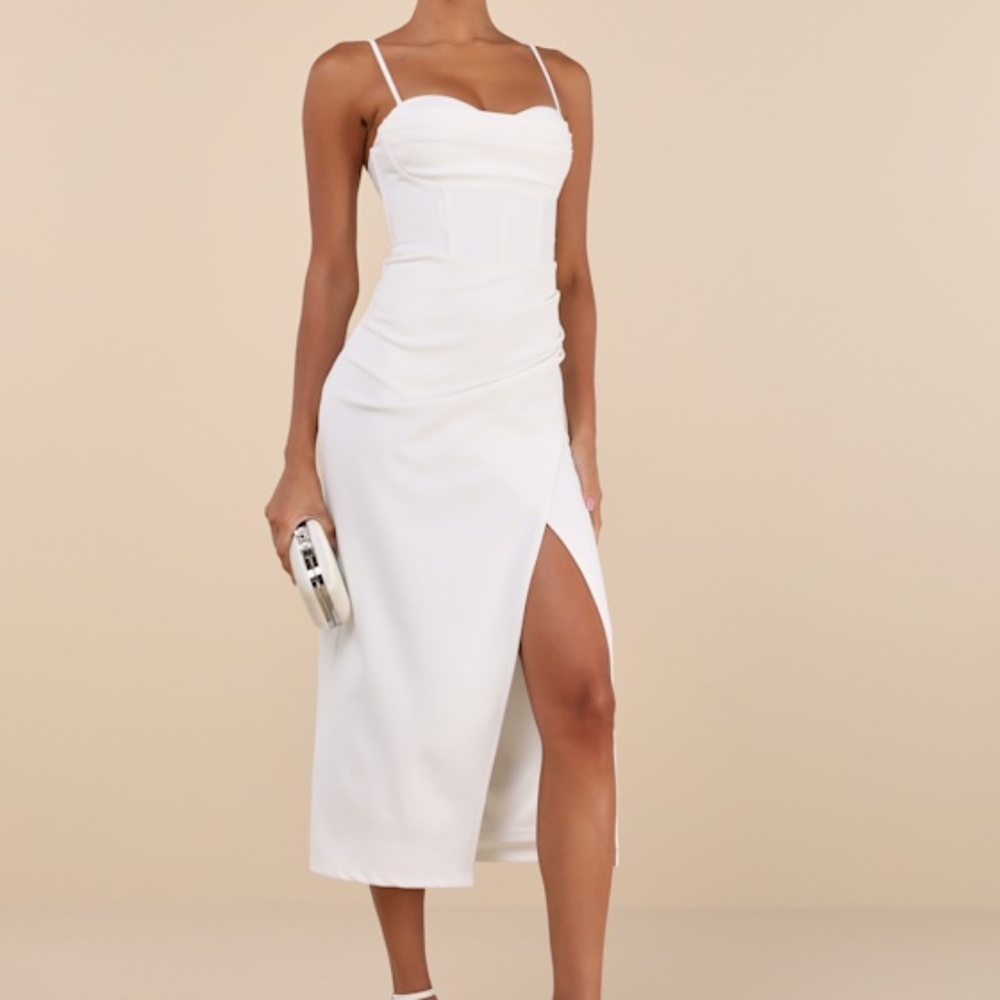 Lulus White Bustier Tulip Midi Dress - Size S